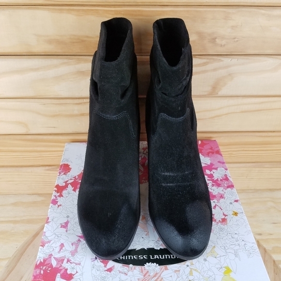 Distressed Black Biker Western Boots 8.5 Suede/Leather Slouch Heeled Booties NEW - Picture 3 of 12